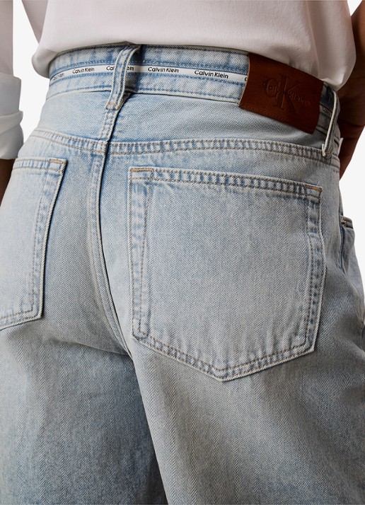 Calvin Klein High waist wide fit korte broek van denim - detail 3 fresh water-yp3 /  blauw