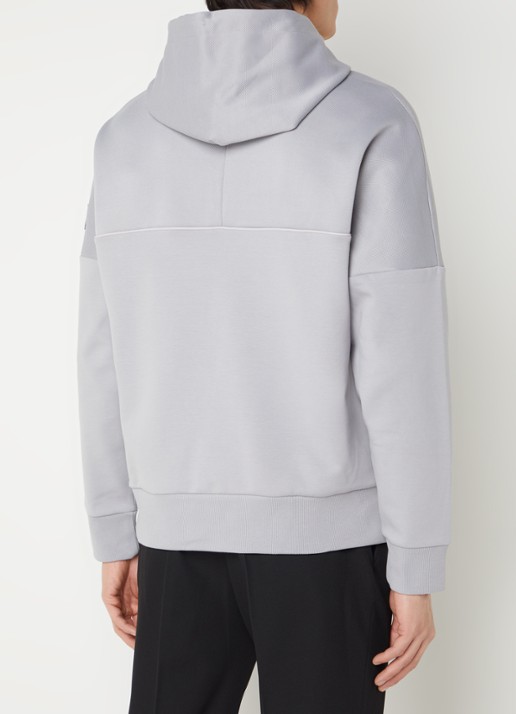Calvin Klein Hoodie in piqué katoenblend met logo - achterkant lichtgrijs