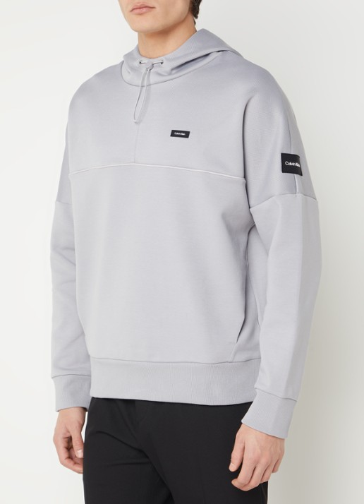 Calvin Klein Hoodie in piqué katoenblend met logo - detail 2 lichtgrijs