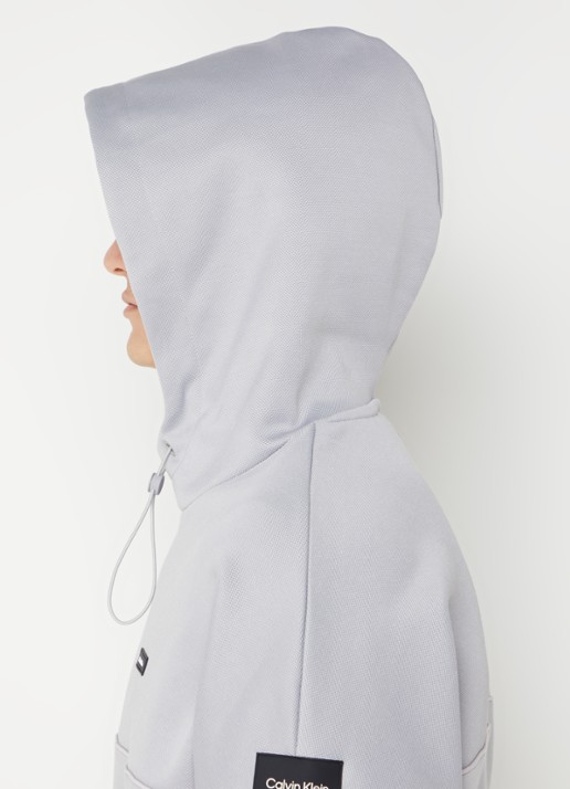 Calvin Klein Hoodie in piqué katoenblend met logo - detail 3 lichtgrijs