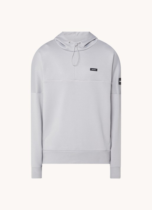 Calvin Klein Hoodie in piqué katoenblend met logo - voorkant 4 lichtgrijs
