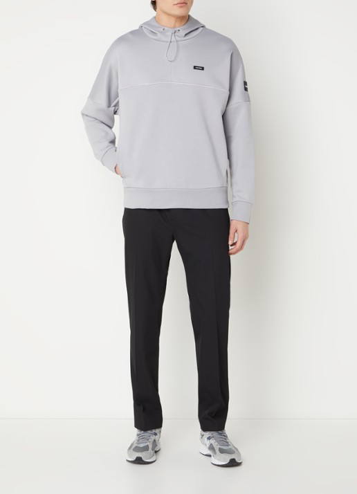Calvin Klein Hoodie in piqué katoenblend met logo - voorkant 5 lichtgrijs