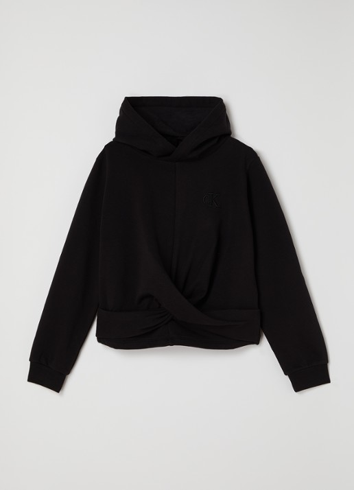 Calvin Klein Hoodie met geknoopt detail - voorkant zwart