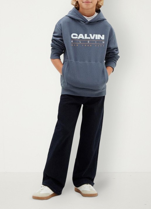 Calvin Klein Hoodie met logo - voorkant 2 blauwgrijs