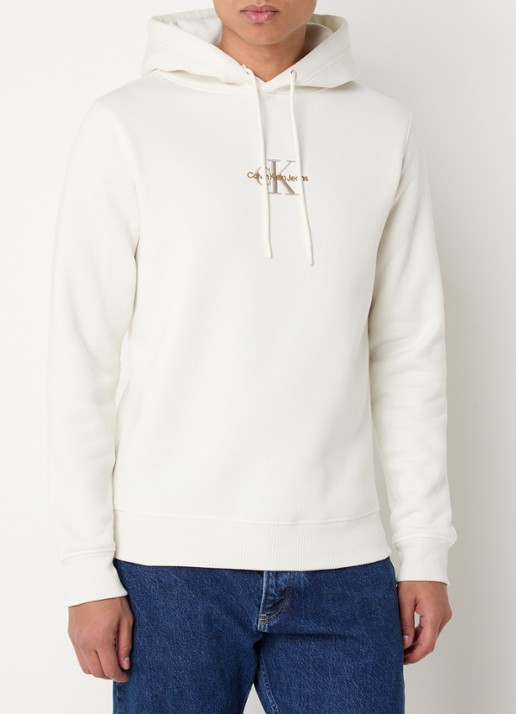 Calvin Klein Hoodie met logoborduring - detail 8 gebroken wit