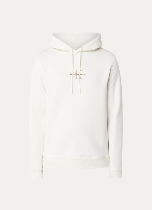 Calvin Klein Hoodie met logoborduring - voorkant 3 gebroken wit