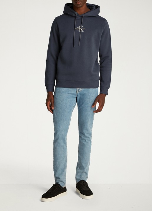 Calvin Klein Hoodie met logoborduring - voorkant 2 indigo