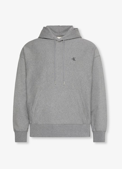 Calvin Klein Hoodie met logoborduring - voorkant 5 med grey htr-p7e