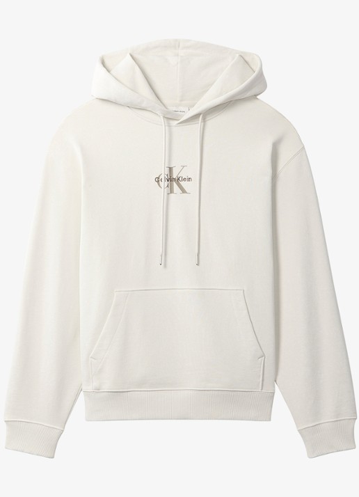 Calvin Klein Hoodie met logoborduring - voorkant beige