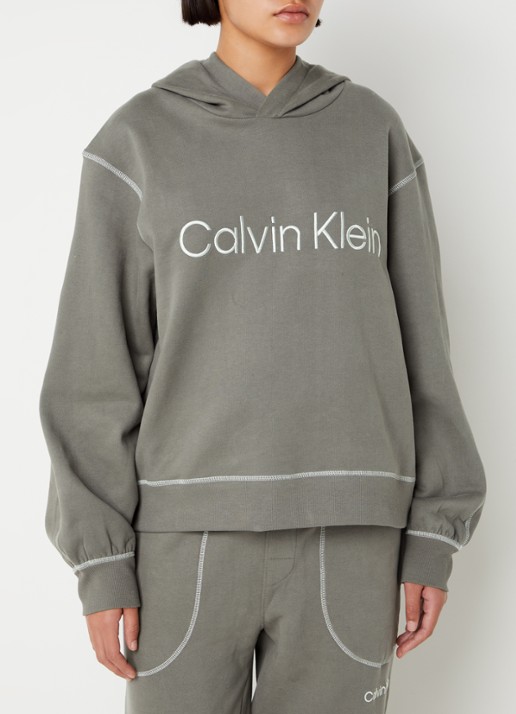 Calvin Klein Hoodie met logoborduring - detail 3 donkergrijs