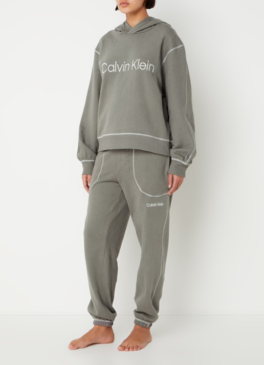 Calvin Klein Hoodie met logoborduring - voorkant 2 donkergrijs