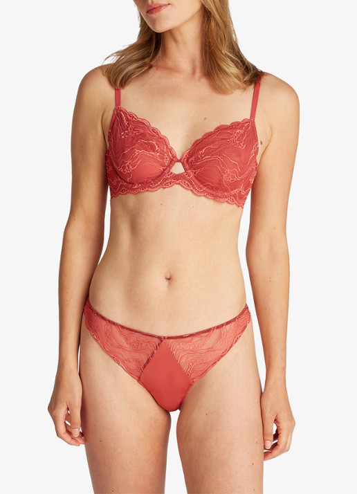 Calvin Klein Instinct string van kant - voorkant 2 steenrood