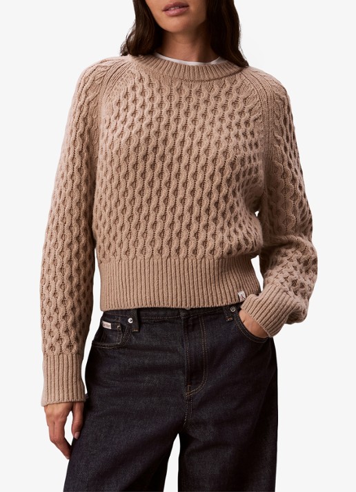 Calvin Klein Kabelgebreide trui in merino wolblend