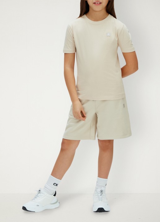 Calvin Klein Korte joggingbroek met logoborduring - voorkant 3 beige