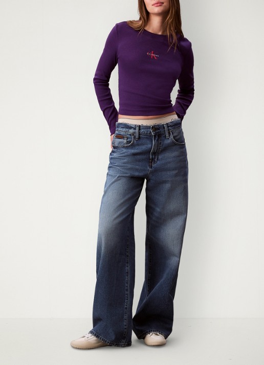 Calvin Klein Longsleeve top met logo en ronde hals - voorkant 2 paars