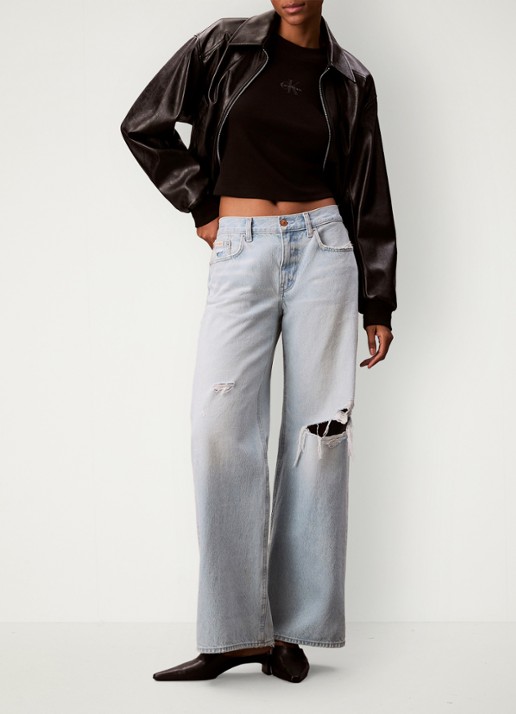 Calvin Klein Longsleeve top met logo en ronde hals - voorkant 2 zwart