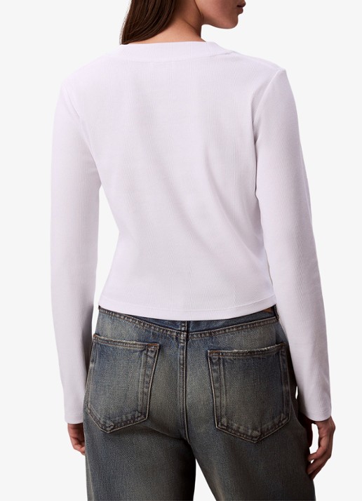 Calvin Klein Longsleeve top met logo en ronde hals - achterkant wit