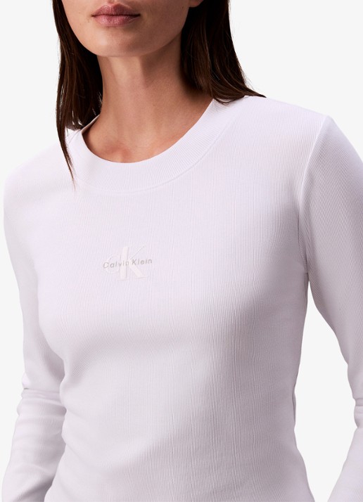 Calvin Klein Longsleeve top met logo en ronde hals - detail 3 wit