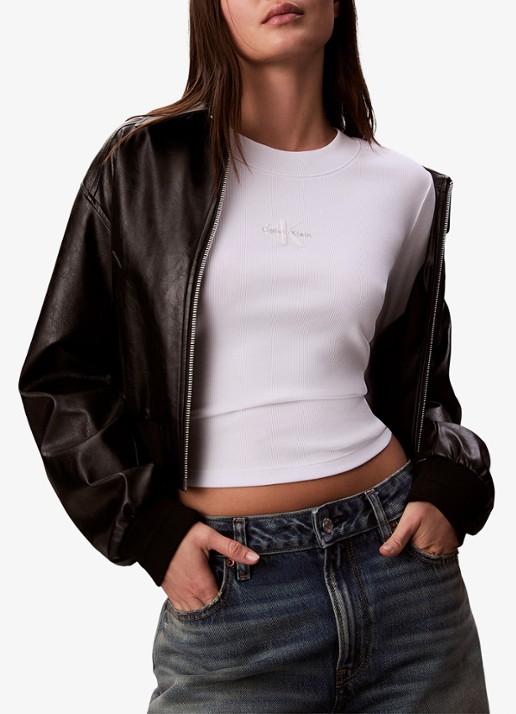 Calvin Klein Longsleeve top met logo en ronde hals - detail 4 wit