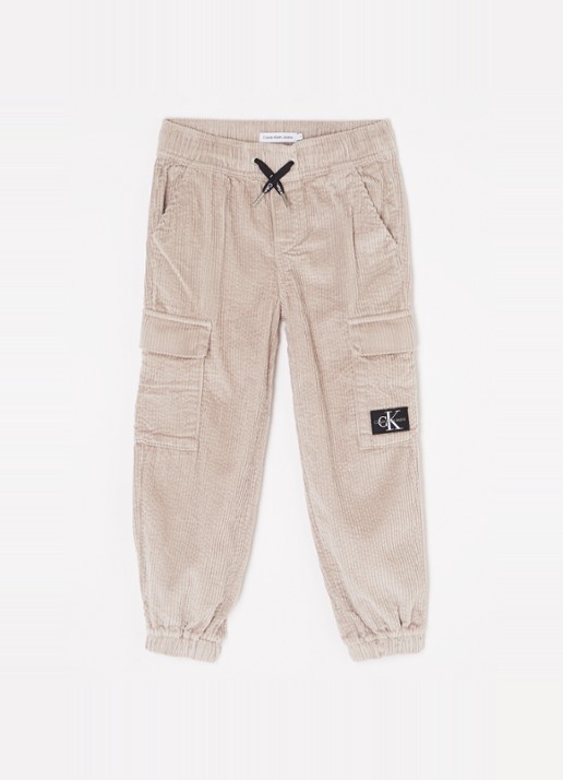 Calvin Klein Loose fit cargobroek van corduroy met logo - voorkant lichtgrijs