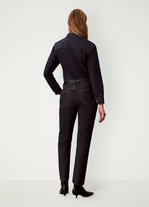 Calvin Klein Low waist straight leg jeans met steekzakken - achterkant 7 donkerblauw