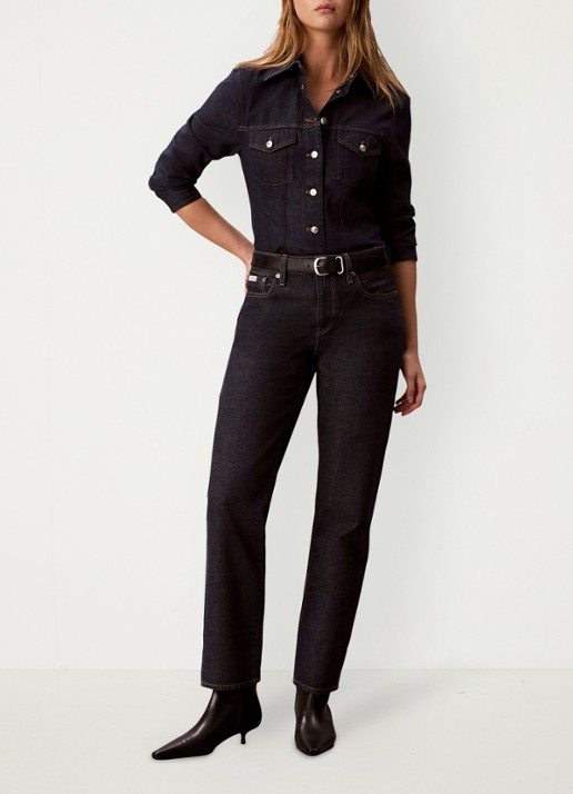 Calvin Klein Low waist straight leg jeans met steekzakken - voorkant 2 donkerblauw