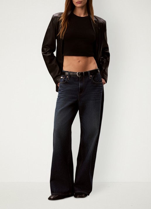 Calvin Klein Low waist wide fit jeans met donkere wassing - voorkant 7 donkergrijs