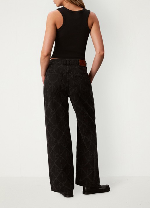 Calvin Klein Low waist wide fit jeans met logoprint - achterkant 7 zwart