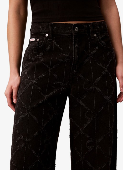 Calvin Klein Low waist wide fit jeans met logoprint - detail 4 zwart