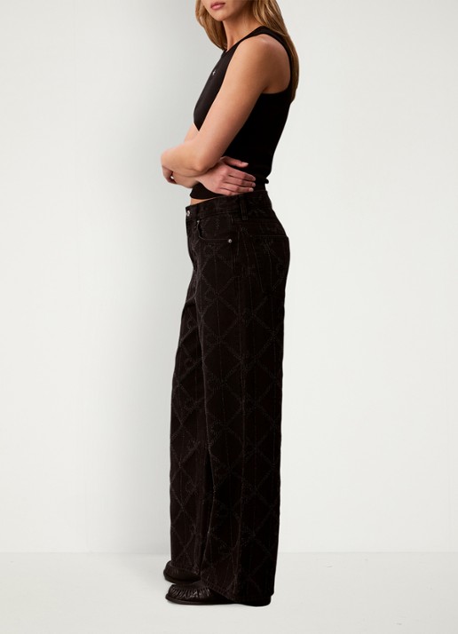 Calvin Klein Low waist wide fit jeans met logoprint - detail 5 zwart