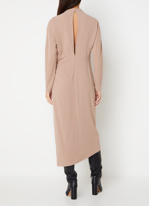 Calvin Klein Maxi jurk met plooidetail en asymmetrische zoom - achterkant lichtbruin