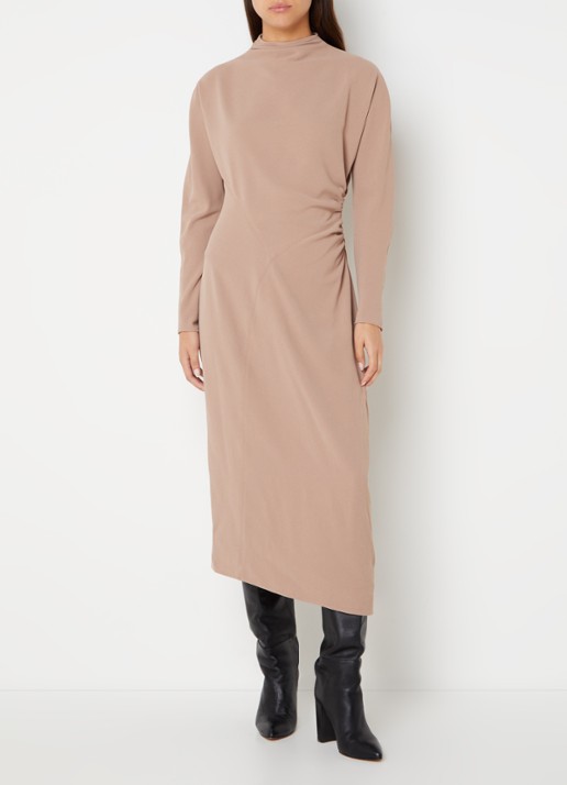 Calvin Klein Maxi jurk met plooidetail en asymmetrische zoom - detail 2 lichtbruin