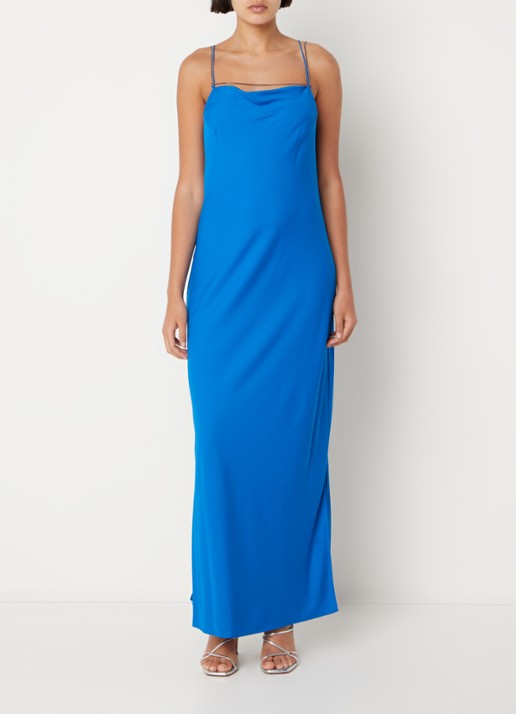Calvin Klein Maxi jurk met split - detail kobaltblauw
