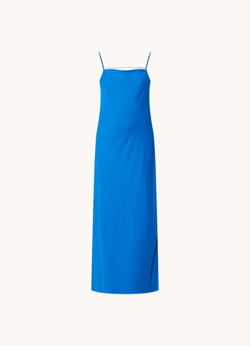 Calvin Klein Maxi jurk met split - voorkant 2 kobaltblauw