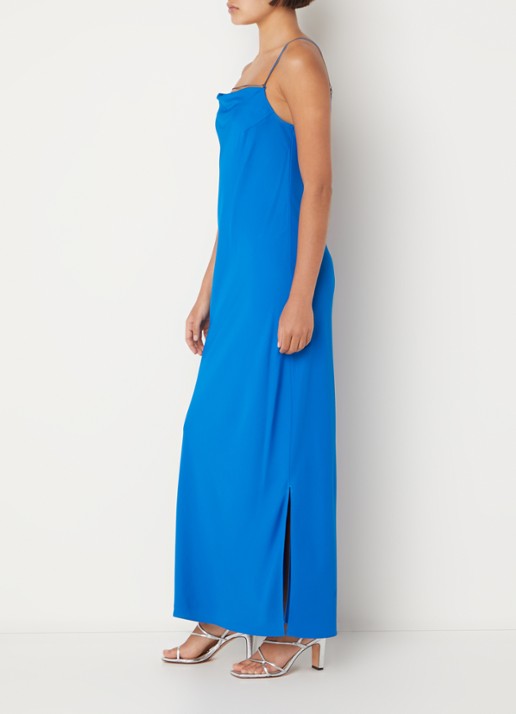 Calvin Klein Maxi jurk met split - voorkant 3 kobaltblauw
