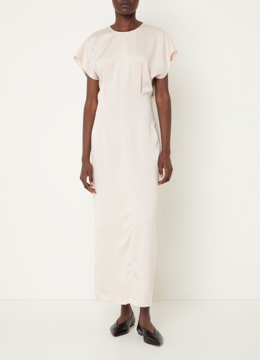 Calvin Klein Maxi jurk van satijn met split - detail 2 creme