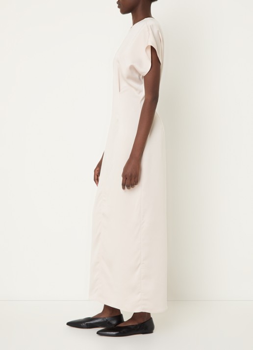Calvin Klein Maxi jurk van satijn met split - voorkant 4 creme
