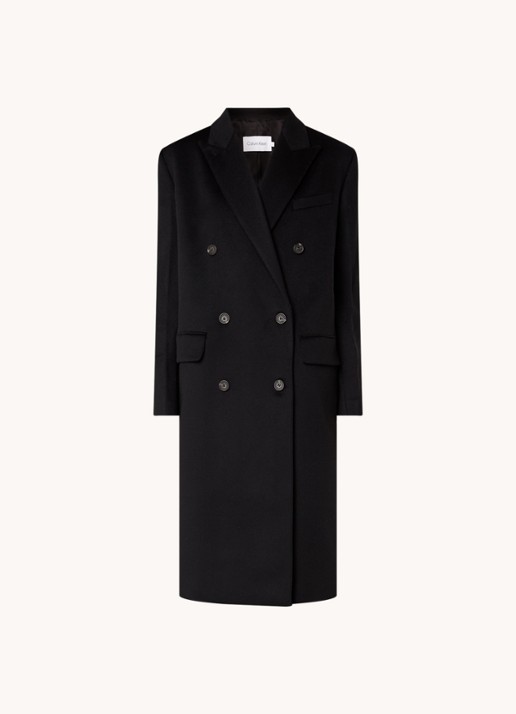 Calvin Klein Melton double-breasted mantel in kasjmierblend  - voorkant 2 zwart