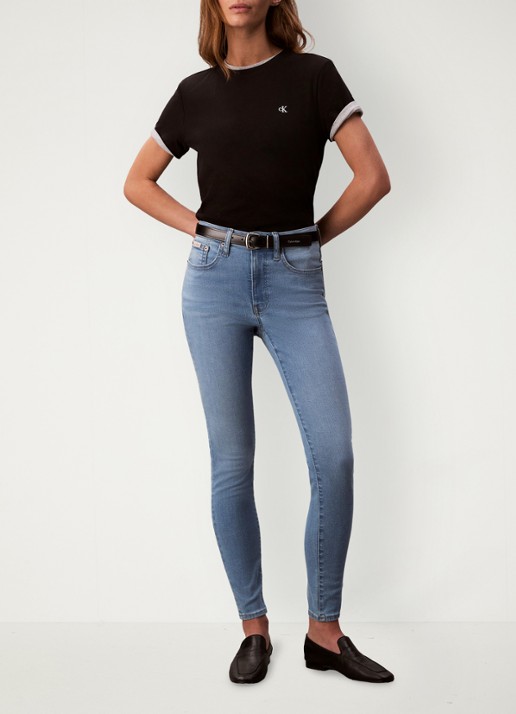 Calvin Klein Mid waist skinny jeans met lichte wassing - detail 5 indigo