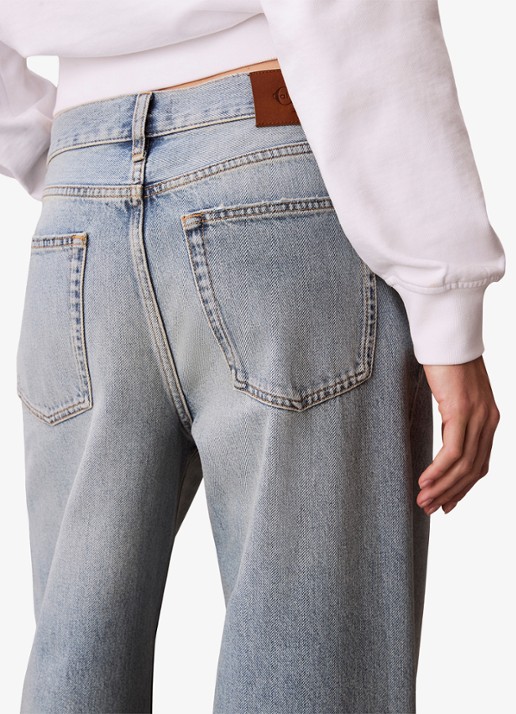 Calvin Klein Mid waist straight fit jeans met lichte wassing - detail 2 basset blue-scb /  blauw