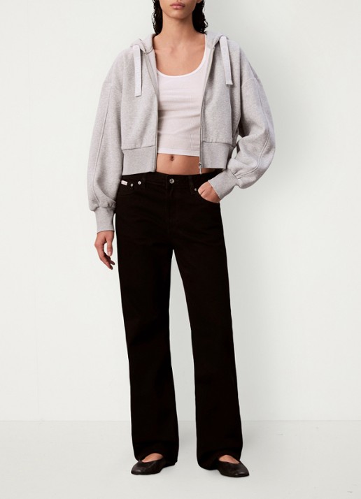 Calvin Klein Mid waist straight leg jeans met steekzakken - voorkant 2 zwart