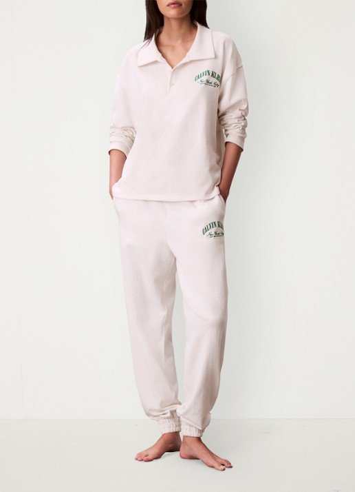 Calvin Klein Mid waist tapered fit joggingsbroek met logo - voorkant 6 wit