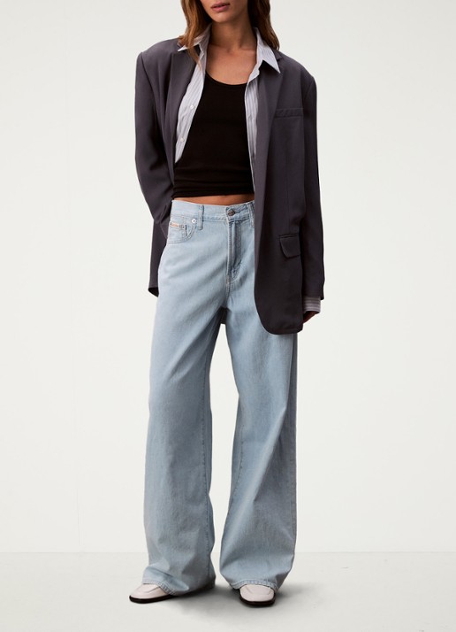 Calvin Klein Mid waist wide leg jeans in linnenblend - voorkant 6 indigo
