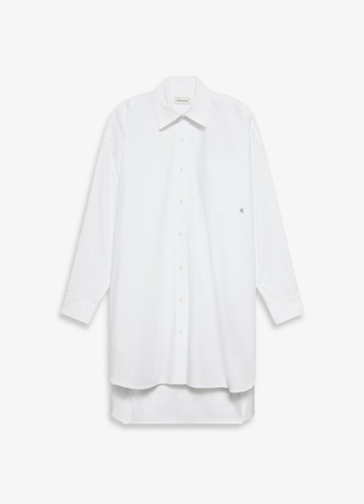 Calvin Klein Midi blousejurk met steekzakken - voorkant gebroken wit