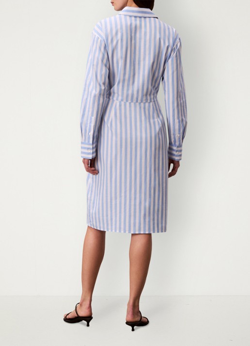 Calvin Klein Midi blousejurk met streepprint en strikceintuur - achterkant 3 blauw