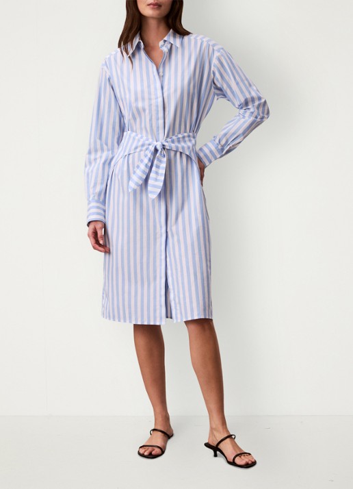 Calvin Klein Midi blousejurk met streepprint en strikceintuur - voorkant 2 blauw