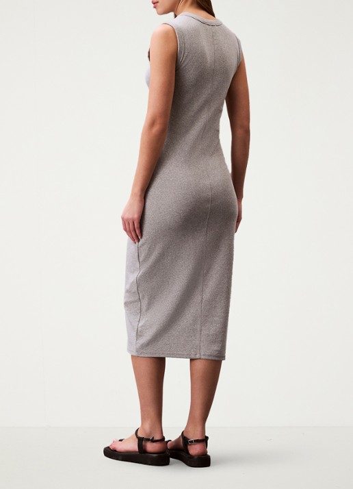 Calvin Klein Midi jurk met ribstructuur met logoborduring - achterkant grijsmele