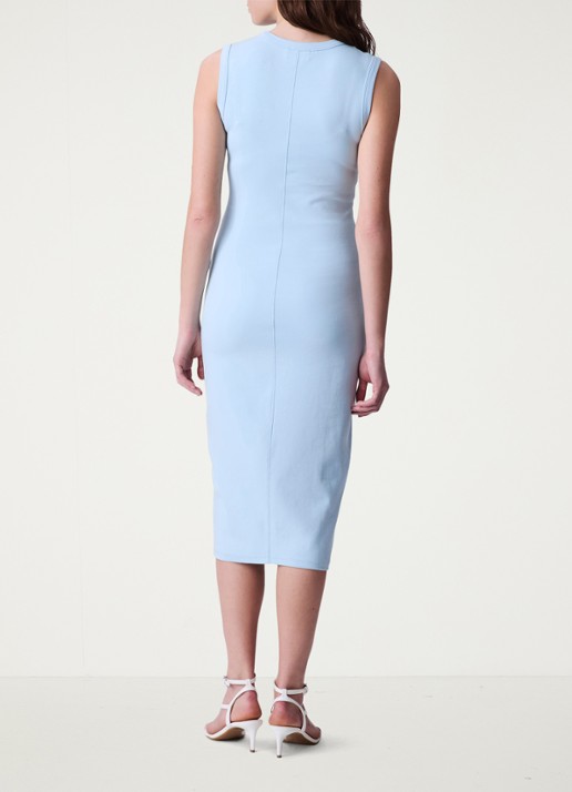 Calvin Klein Midi jurk met ribstructuur met logoborduring - achterkant 3 lichtblauw