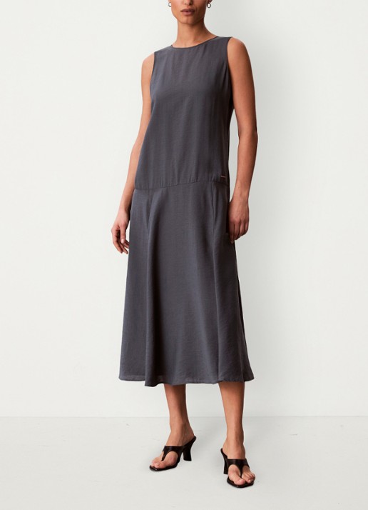 Calvin Klein Midi jurk met ronde hals - voorkant 2 blauwgrijs
