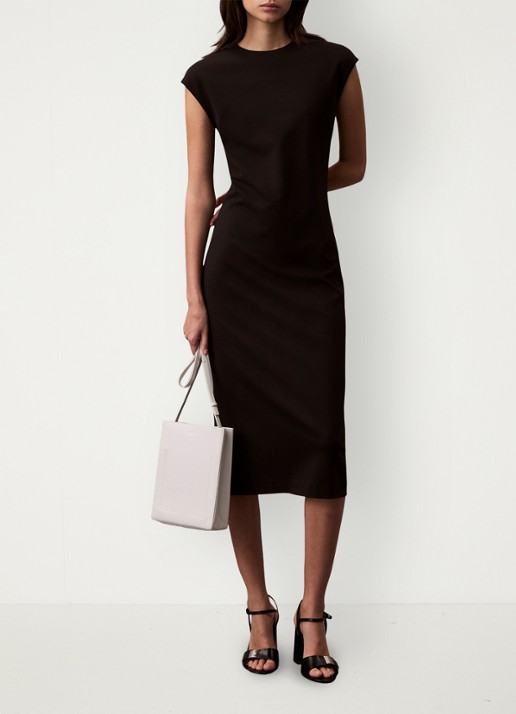Calvin Klein Midi kokerjurk met ronde hals - voorkant 2 zwart